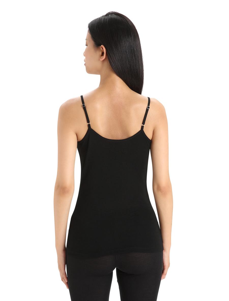 Women's Icebreaker Merino 175 Everyday Cami Thermal Singlet Underwear Black | CA 1254PJJQ